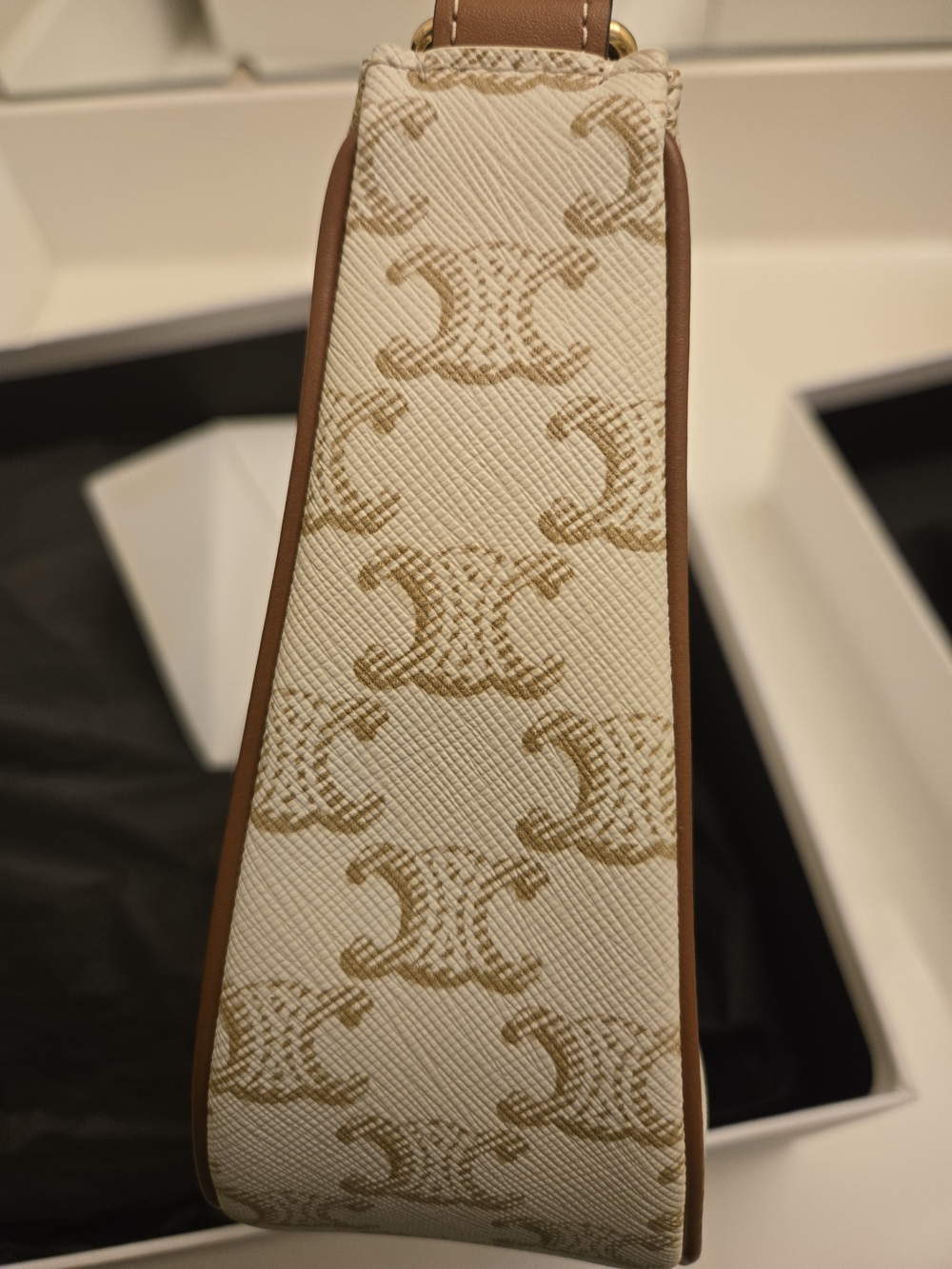 CELINE Small Triomphe Shoulder Bag in White/Beige - Picture 2 of 10